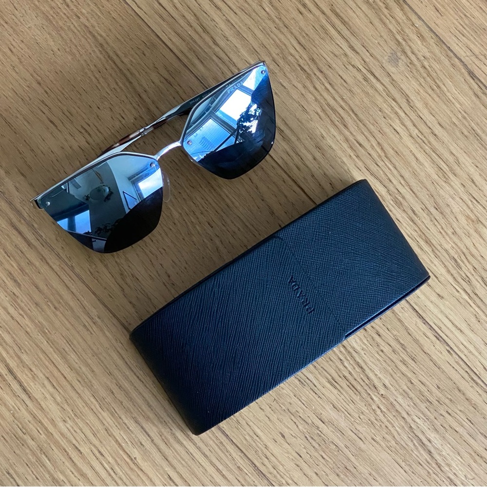 Prada Catwalk SPR 68T Silver Sunglasses Tortoise Arms Polarized